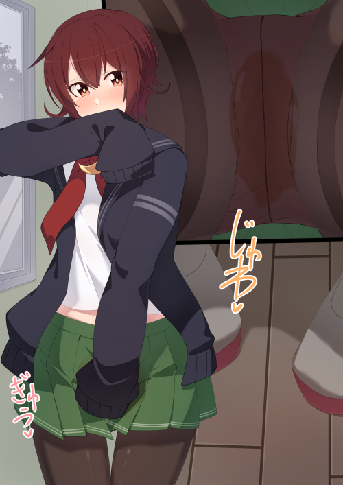 1girl arm_up between_legs black_cardigan black_pantyhose blush bright_pupils brown_hair cardigan close-up commentary_request covering_mouth cowboy_shot crescent flat_chest green_skirt hand_between_legs heart indoors kantai_collection long_sleeves looking_at_viewer midriff_peek minamimachi_naname miniskirt multiple_views mutsuki_(kancolle) neckerchief nose_blush open_cardigan open_clothes orange_eyes panties panties_under_pantyhose pantyhose partial_commentary peeing peeing_self pink_panties pleated_skirt raised_eyebrows red_neckerchief school_uniform shirt shoes short_hair sidelocks skirt sleeves_past_fingers sleeves_past_wrists standing thighband_pantyhose translation_request underwear wet wet_clothes wet_panties white_footwear white_pupils white_shirt window wooden_floor