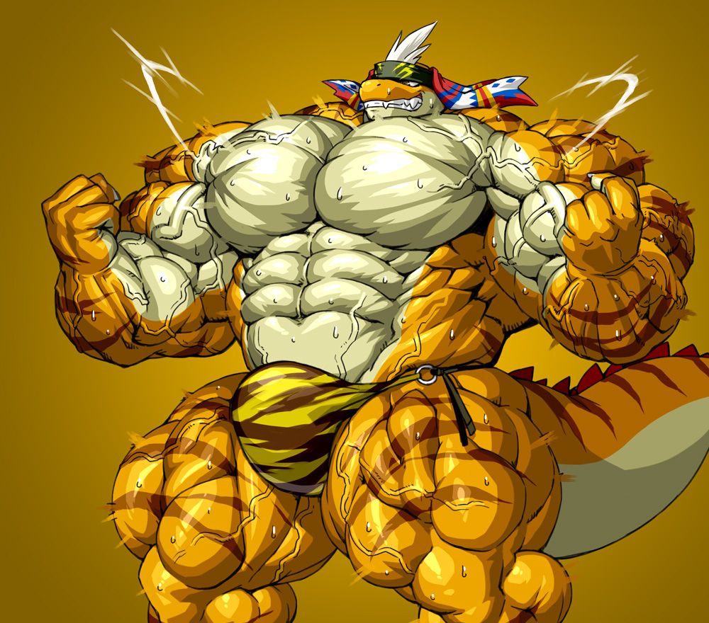 abs accessory anthro big_bulge big_muscles big_tail bodily_fluids brown_body bulge butt clothing deed_(kuroma) deltoids gold_body growth growth_lines hair head_tuft headband headdress huge_bulge huge_muscles huge_tail huge_thighs hyper hyper_abs hyper_bulge hyper_calves hyper_deltoids hyper_latissimus_dorsi hyper_muscles hyper_obliques hyper_pecs hyper_tail hyper_thighs hyper_trapezius hyper_triceps implied_erection invalid_tag kuroma latissimus_dorsi lizard male manly muscle_growth muscular pale_body pale_countershading pecs quads reptile scalie solo speedo spiked_tail spikes spikes_(anatomy) striped_body stripes sweat swimwear tail thick_thighs thighs trapezius tuft underwear_ring vein veiny_muscles white_hair yellow_clothing