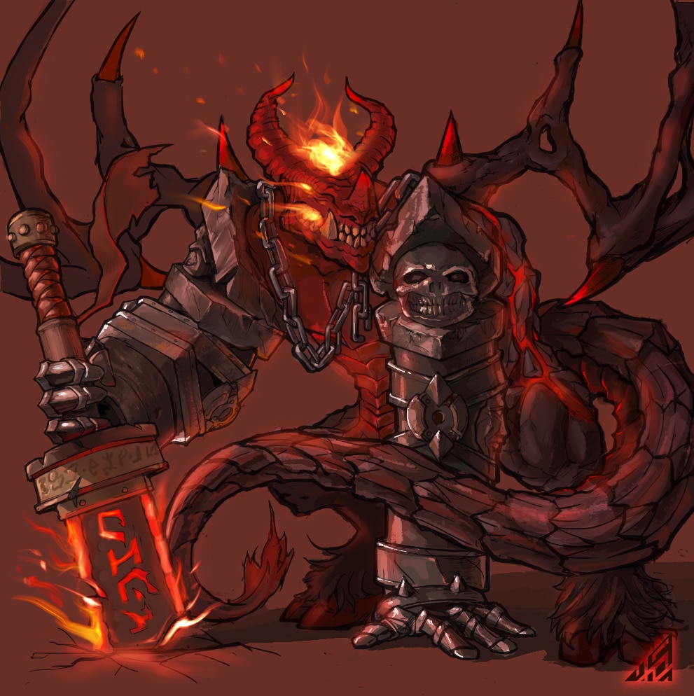 2020 armor armwear athletic athletic_male back_wings blade bottomless broken_sword chain chain_accessory chest_wraps clothed clothing couter crouching demon demonic digital_drawing_(artwork) digital_media_(artwork) fangs fire flaming_hair flaming_sword front_view full-length_portrait fur gauntlets gloves glowing glowing_body glowing_eyes glowing_markings glowing_mouth glowing_sword grey_body grey_fur grey_hair grey_scales grey_skin grey_tail grey_wings hair hairy_legs hand_on_ground handwear heroes_of_might_and_magic heroes_of_might_and_magic_5 holding_object holding_sword holding_weapon hooves horn long_tail male markings melee_weapon might_and_magic mostly_nude multicolored_body multicolored_scales multicolored_skin nogizaka_shounen orange_eyes orange_mouth orange_pseudo_hair partially_clothed pauldron pit_fiend_(might_and_magic) pit_lord portrait pose pseudo_hair red_background red_body red_horn red_markings red_scales red_skin red_tail red_tail_tip red_wings rerebrace scales scalie sharp_teeth simple_background skeletal_wings skull_accessory solo sword tail tail_tuft teeth teeth_showing topwear tuft two_tone_body two_tone_scales two_tone_skin two_tone_tail two_tone_wings ubisoft unconvincing_armor unguligrade vambraces warrior watermark weapon wings wraps yellow_eyes yellow_pseudo_hair