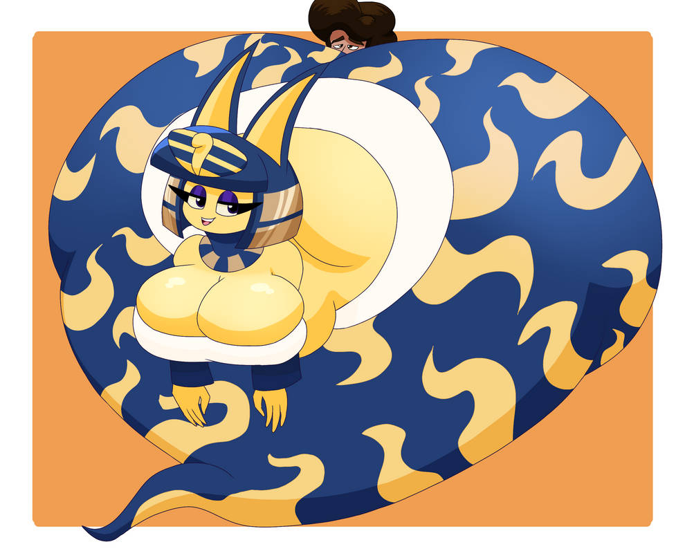 animal_crossing ankha_(animal_crossing) ankha_devine_(user3345) anthro big_breasts big_butt breasts butt duo felid female genie huge_butt human hyper hyper_butt male male/female mammal nintendo stinkface user3345 yellow_eyes