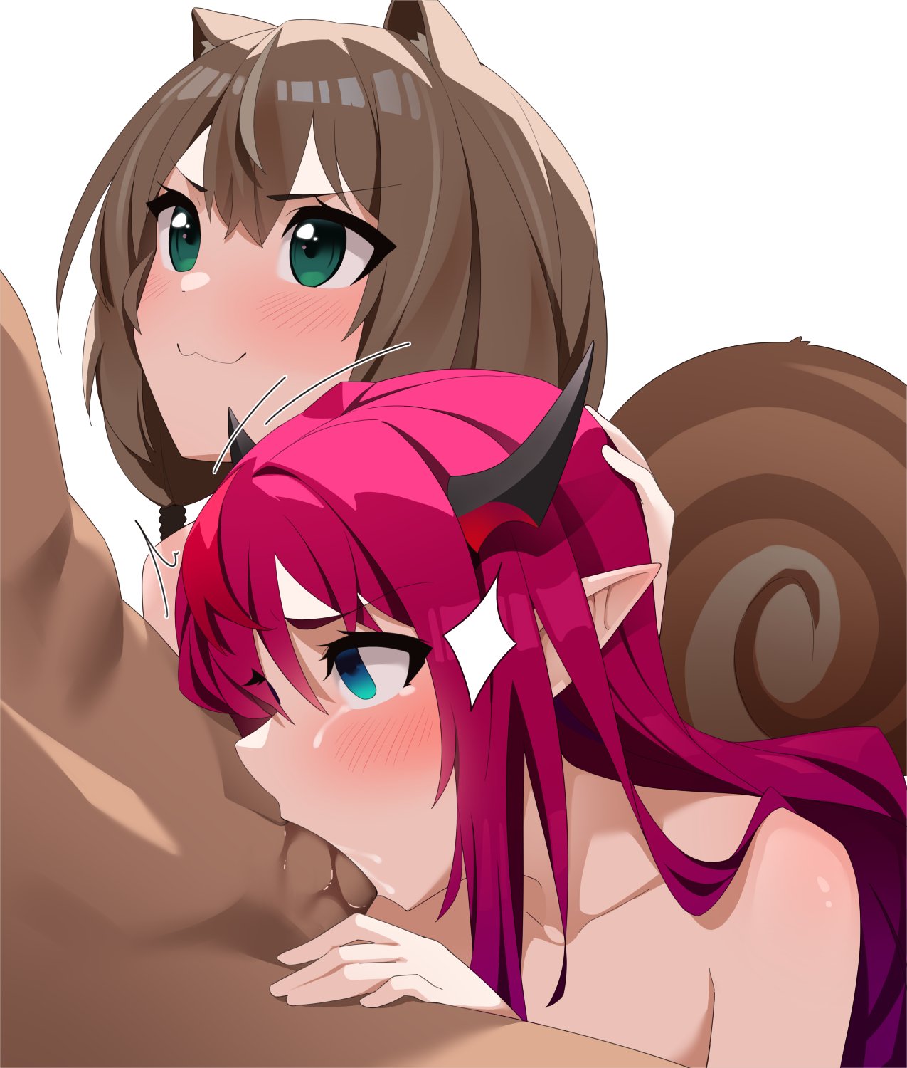 1boy 2girls animal_ears ayunda_risu blush breasts commentary english_commentary fellatio group_sex hetero highres hololive hololive_english hololive_indonesia irys_(hololive) long_hair multiple_girls nonstop_nut_november nude oral penis sex squirrel_ears squirrel_girl squirrel_tail tail threesome uncensored virtual_youtuber yuyu5x