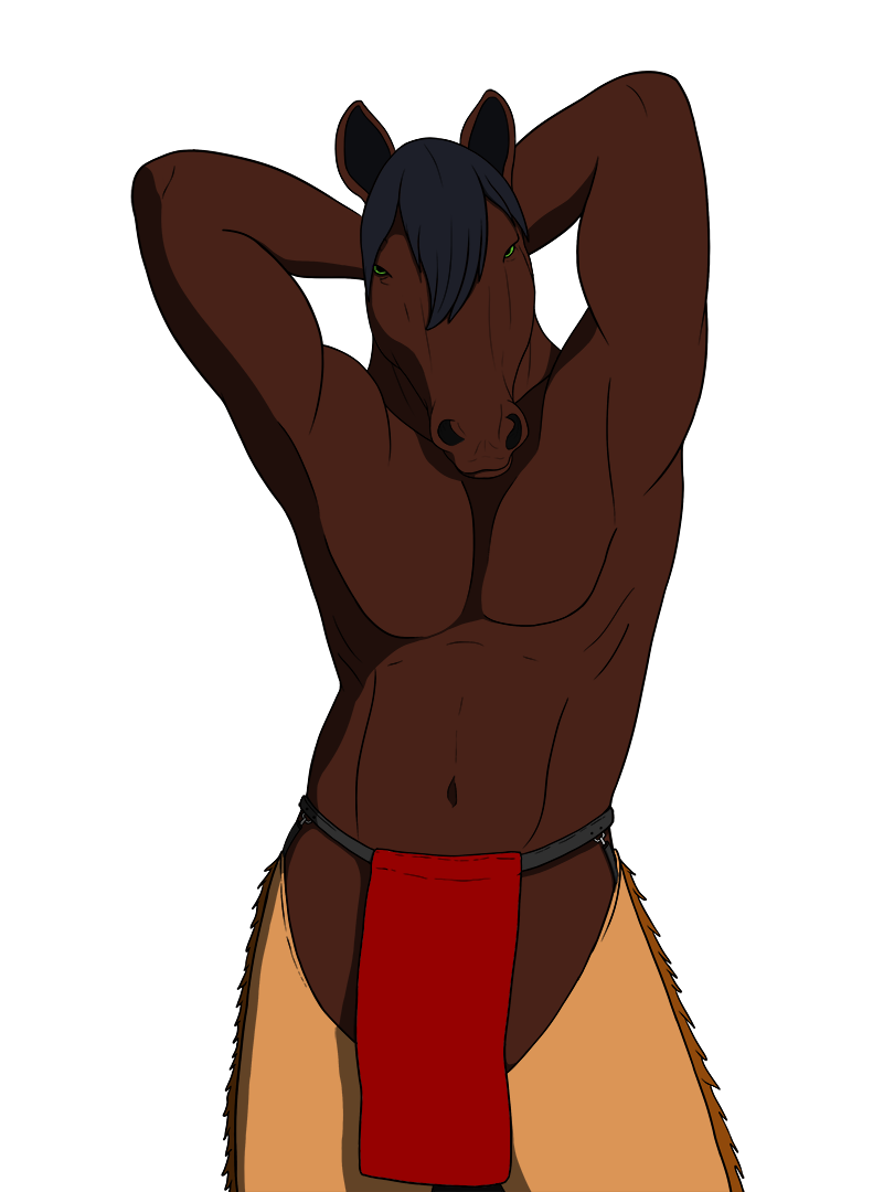 anthro belly bottomwear breachcloth chaps clothed clothing equid equine horse loincloth male mammal native_american native_american_clothing navel partially_clothed pecs rebeldragon101 solo topless topless_male