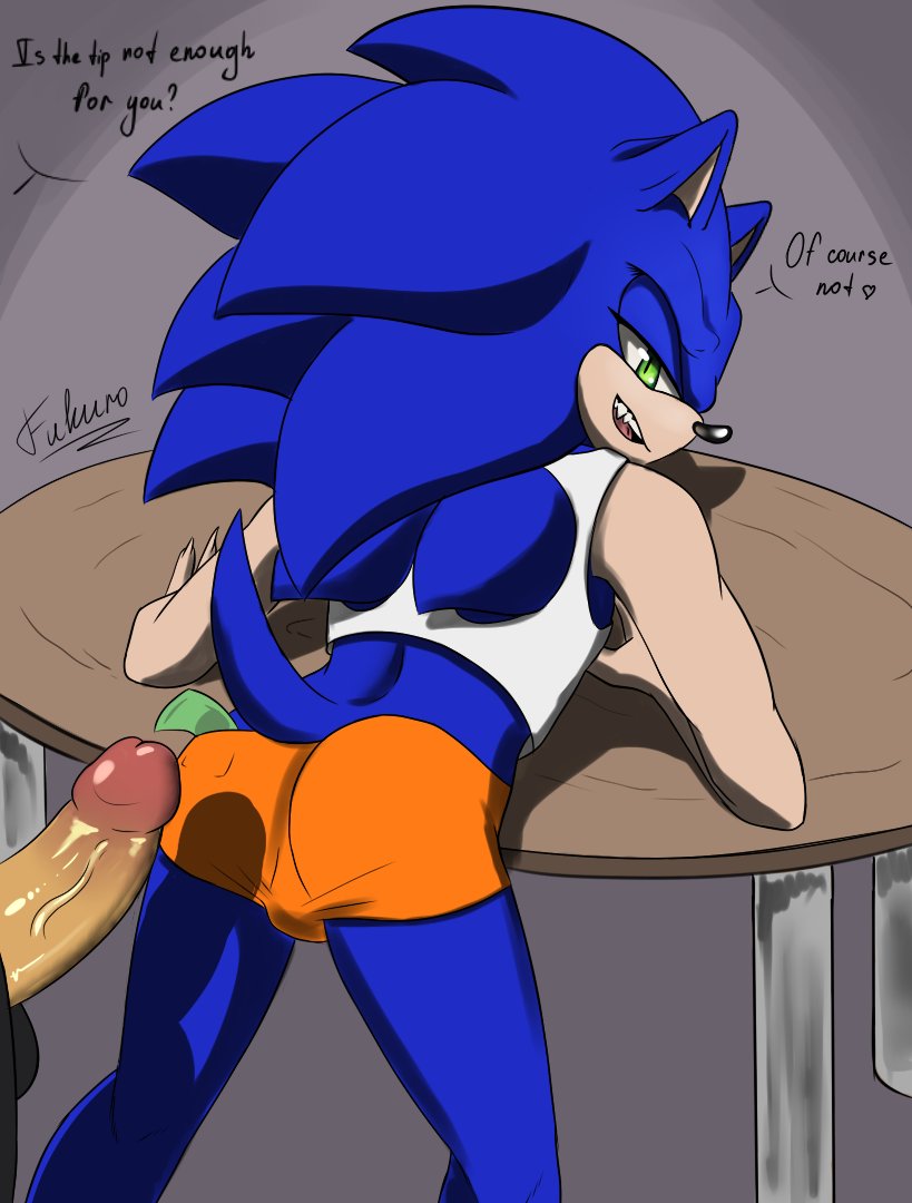 anthro aoibeast balls bent_over_table butt dialogue duo genitals hooters looking_at_viewer looking_back male male/male penis sega shadow_the_hedgehog sonic_the_hedgehog sonic_the_hedgehog_(series)