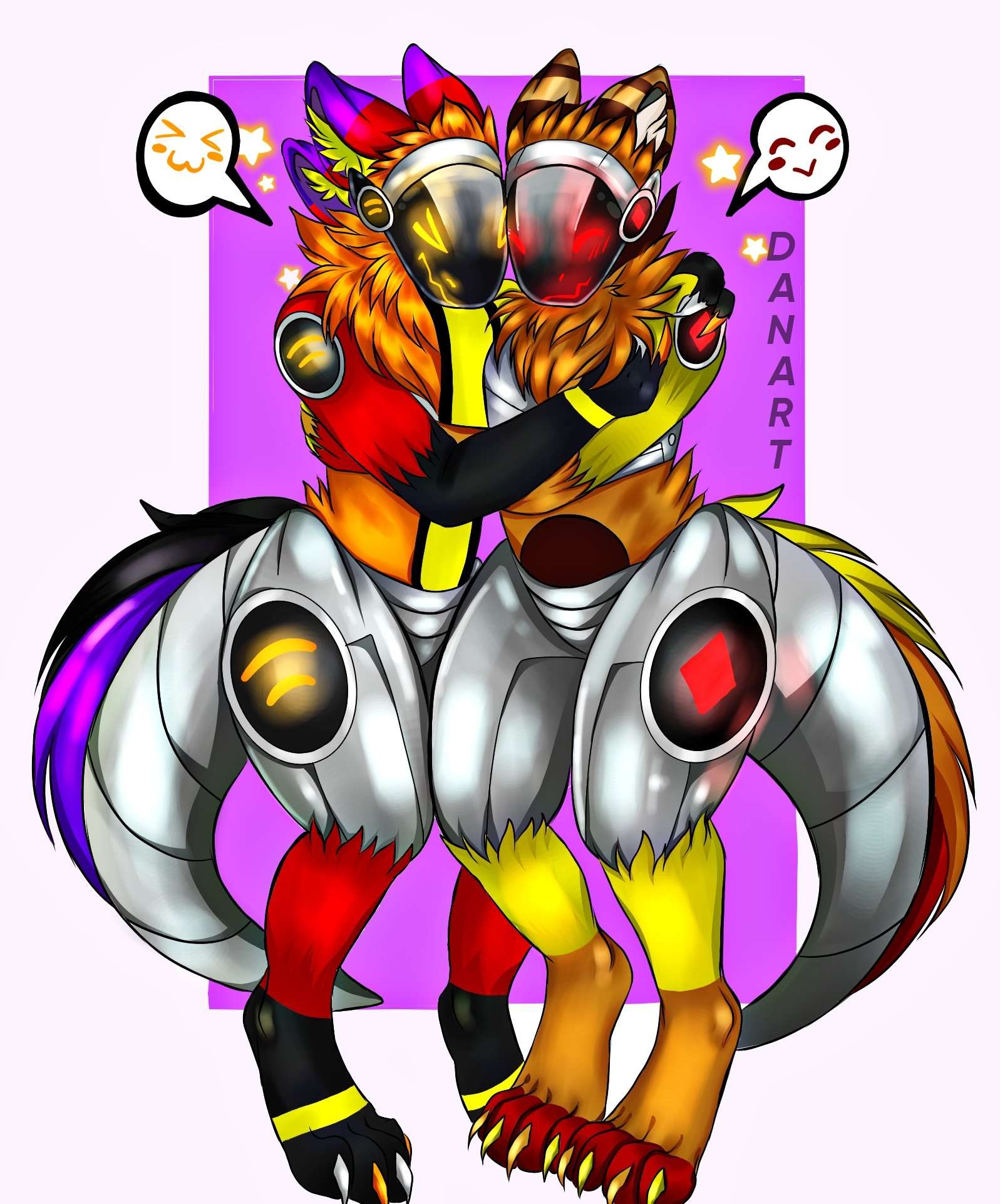 anthro denkiart13 duo embrace happy hi_res hug machine male male/male protogen smile