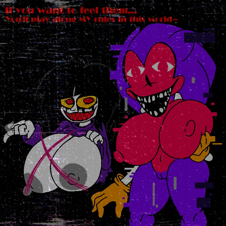 1:1 anthro areola big_breasts black_background black_hair breasts clothed clothing creativehands creepypasta dialogue duo eulipotyphlan fan_character female flashing flashing_breasts fur genitals gloves grey_areola grey_nipples hair handwear hedgehog huge_breasts human looking_at_viewer mammal navel needlem0use_(analogue_horror) nightmare_fuel nipple_outline nipples orange_clothing orange_gloves orange_handwear pink_body pink_fur presenting presenting_breasts purple_body purple_clothing purple_fur purple_sweater purple_topwear pussy raised_clothing raised_topwear red_eyes sarah_(needlemouse) sega sharp_teeth simple_background smile sonic.exe_(creepypasta) sonic_the_hedgehog sonic_the_hedgehog_(series) sweater talking_to_viewer teeth text thick_thighs topwear white_body white_skin wide_hips yellow_sclera