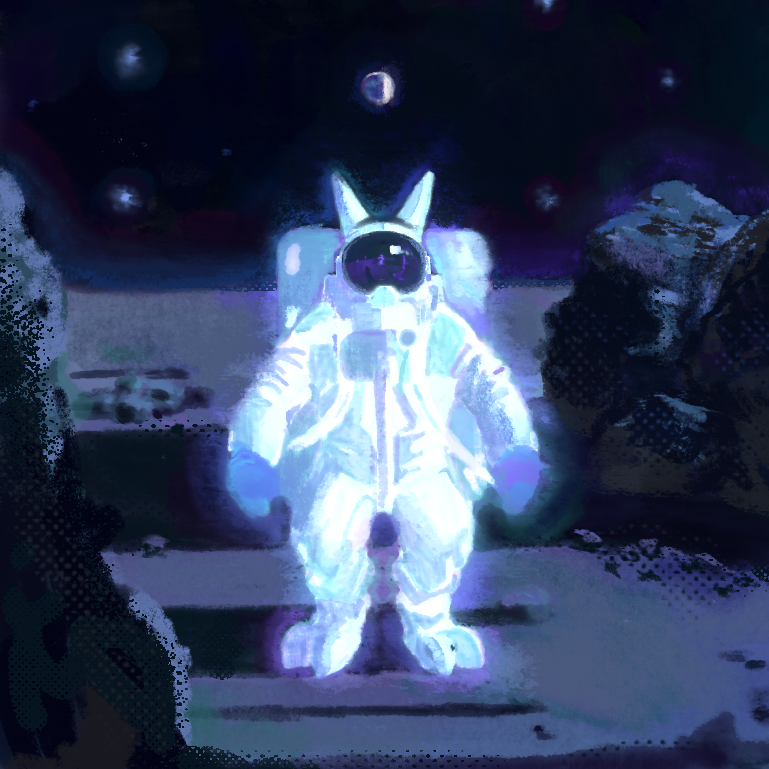 ambiguous_gender ambiguous_species anthro armor astronaut astronaut_suit chocopaws2 clothed clothing digital_media_(artwork) earth headgear helmet looking_at_viewer moon planet solo space spacesuit star