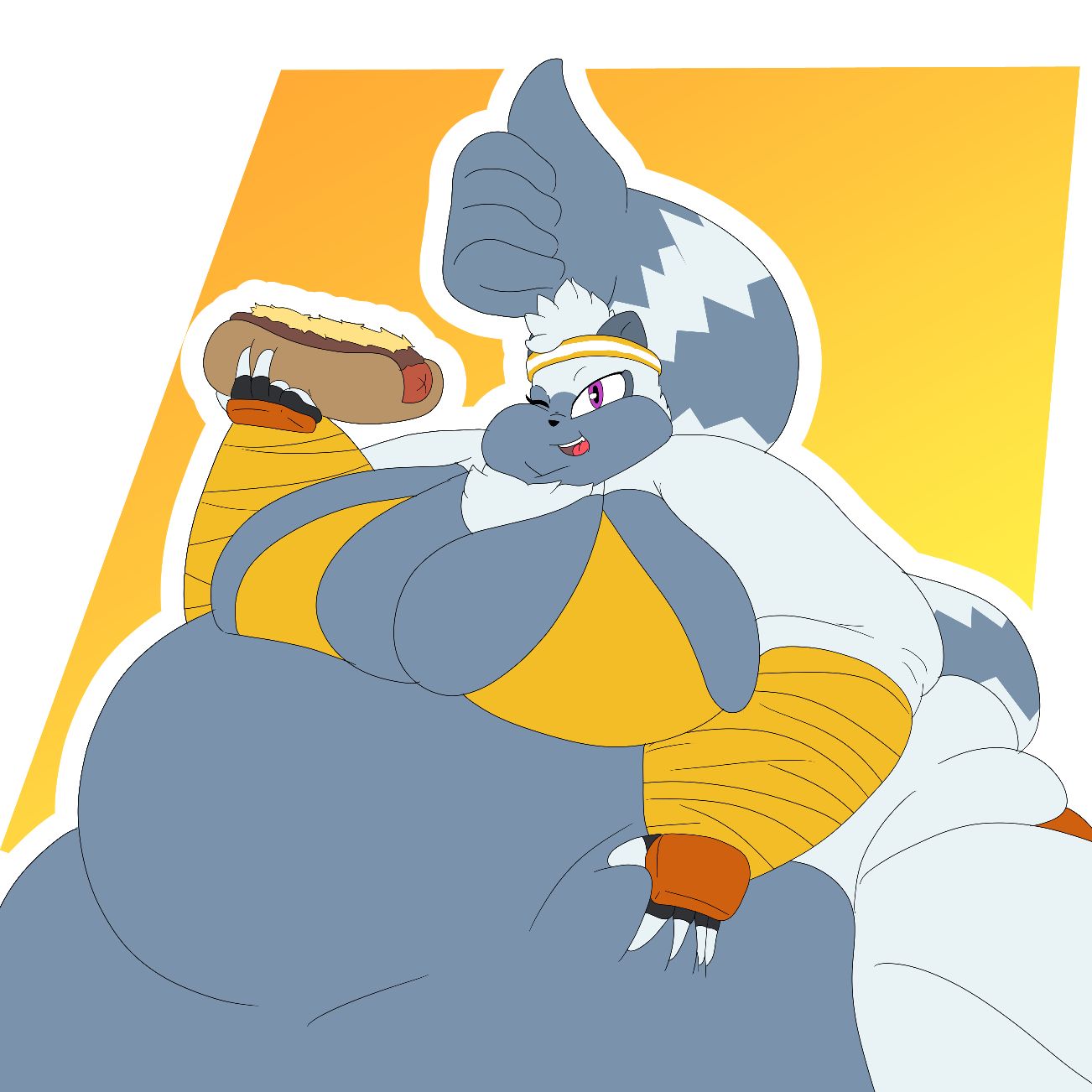 anthro belly big_belly big_breasts breasts chili_dog clothed clothing digital_media_(artwork) female food fur gesture hi_res hot_dog idw_publishing lemur mammal morbidly_obese morbidly_obese_anthro morbidly_obese_female obese obese_anthro obese_female one_eye_closed overweight overweight_anthro overweight_female paceplusle prehensile_tail primate ring-tailed_lemur sega simple_background smile solo sonic_the_hedgehog_(comics) sonic_the_hedgehog_(idw) sonic_the_hedgehog_(series) strepsirrhine swimwear tail tangle_the_lemur thick_thighs thumbs_up wink