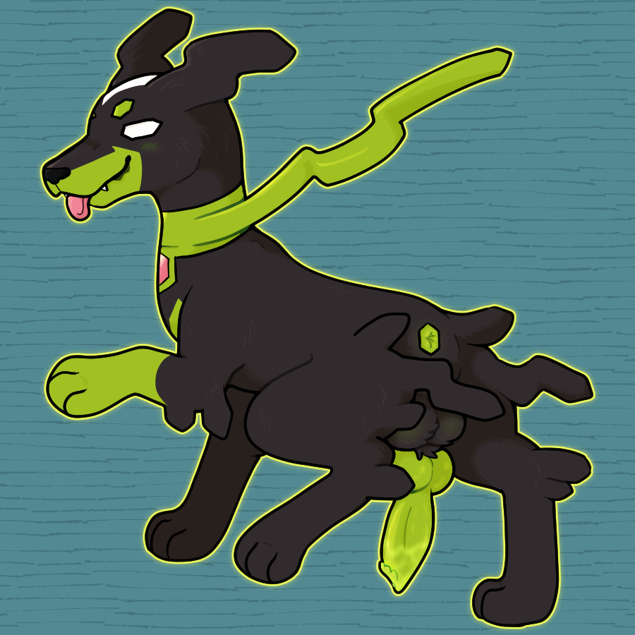 anus balls canid canine feral fluffy_balls genitals green_genitals knot legendary_pokemon male mammal nintendo paws pokemon pokemon_(species) pseudonymh raised_paw solo tongue tongue_out zygarde_10_forme