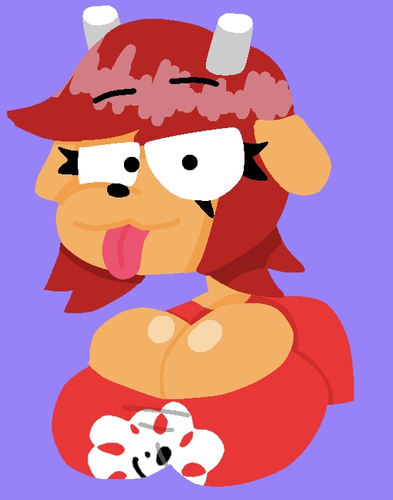 big_breasts bovid breasts caprine female hair hoppygoth_(artist) horn invalid_tag lammy_lamb mammal parappa_the_rapper red_hair sheep solo sony_corporation sony_interactive_entertainment tongue tongue_out um_jammer_lammy upper_body