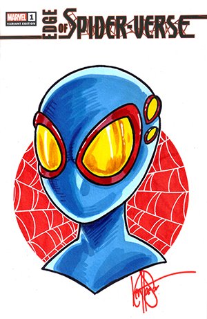 1boy blue_mask colored_pencil_(medium) comic_cover english_commentary graphite_(medium) ken_haeser lens lowres male_focus marvel official_art portrait second-party_source signature sketch solo spider-boy_(spider-man) spider-man:_into_the_spider-verse spider-man_(series) spider_web_print superhero traditional_media western_comics_(style)