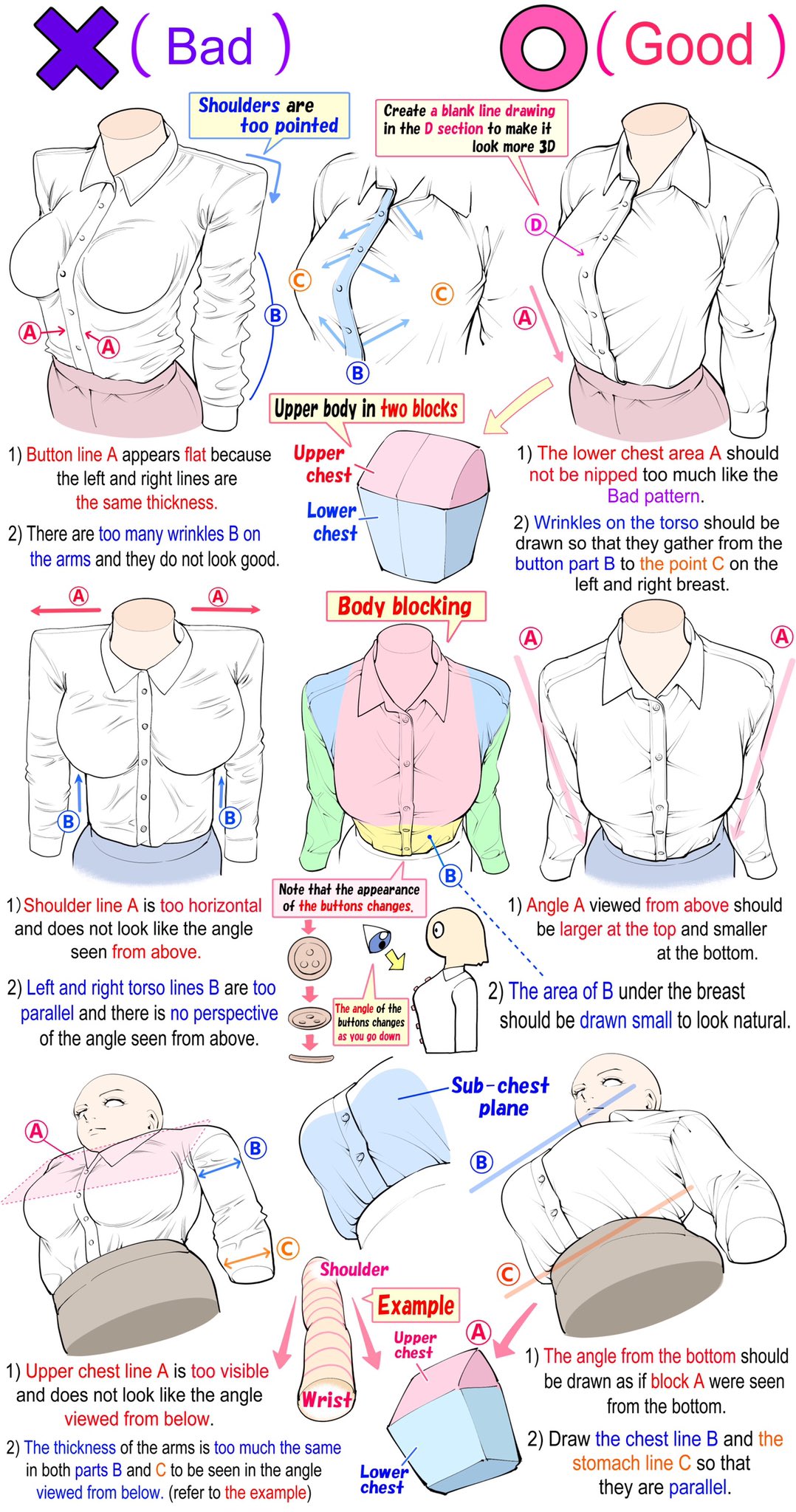 1girl breasts collared_shirt commentary english_commentary english_text guide highres how_to multiple_views original shirt simple_background solo white_background yoshimura_takuya
