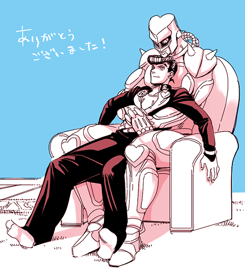 2boys anchor_symbol couch crazy_diamond diamond_wa_kudakenai gakuran higashikata_josuke hug hug_from_behind jojo_no_kimyou_na_bouken male_focus merumeru626 monochrome multiple_boys no_shoes peace_symbol pompadour school_uniform sitting socks stand_(jojo)