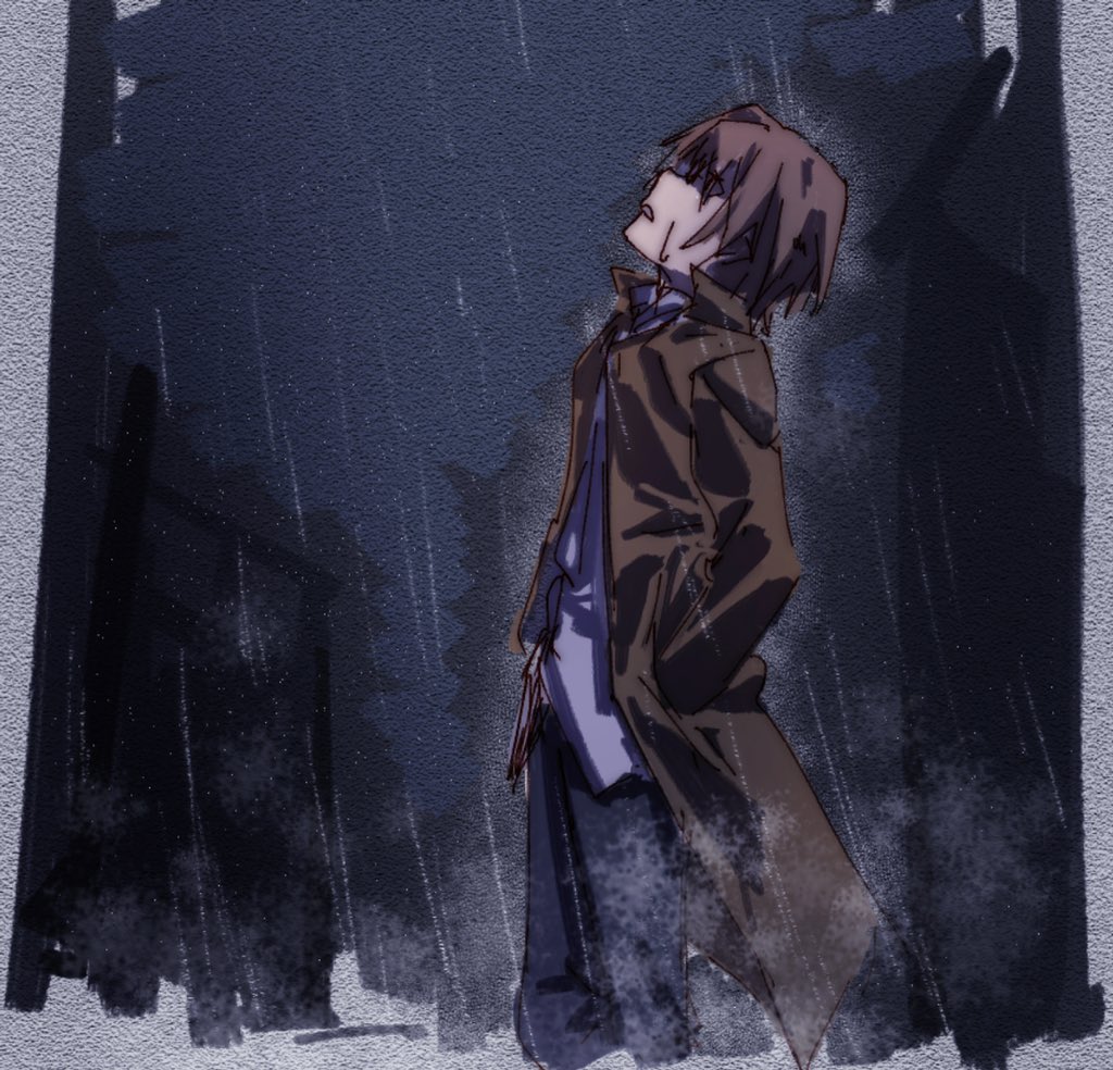 1boy chiyoruhakucyu chou_shittou_caduceus coat open_clothes open_coat rain tsukimori_kousuke wearing