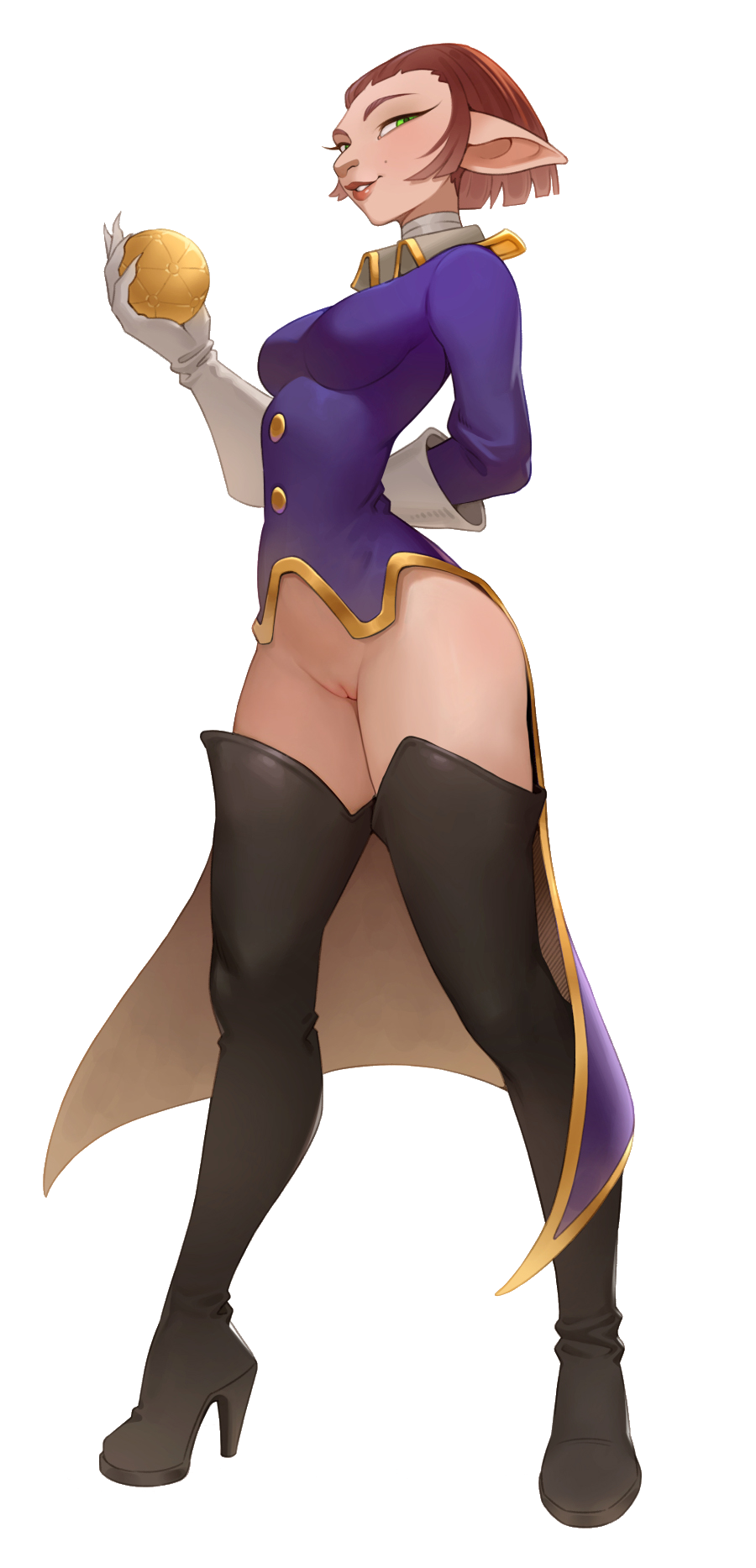 alpha_channel anthro boots captain_amelia clothed clothing disney felid feline female footwear genitals hi_res legwear looking_at_viewer mammal no_underwear pantsless pussy simple_background solo thigh_boots thigh_highs transparent_background treasure_planet uniform
