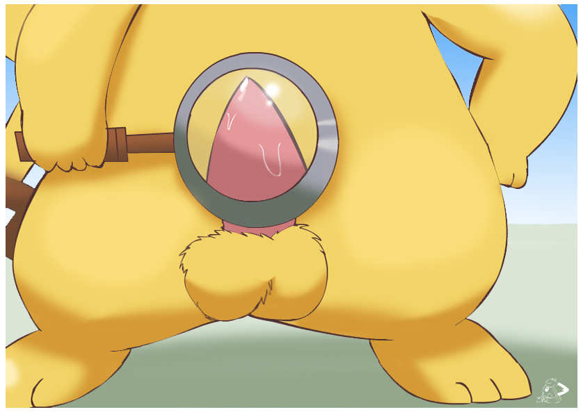 balls bodily_fluids close-up detective_pikachu first generation_1_pokemon genital_fluids genitals magnifying_glass male nintendo penis pichu90 pikachu pokemon pokemon_(species) precum solo