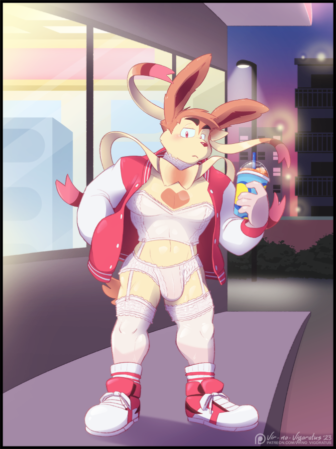 bulge clothing eeveelution generation_6_pokemon lingerie male night nintendo outside pokemon pokemon_(species) slushie solo sylveon vir-no-vigoratus