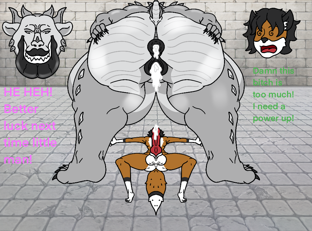 anal anthro big_breasts big_butt bodily_fluids breasts butt canid canine cum cum_in_ass cum_in_pussy cum_inside dominant dominant_female dungeon duo female fox genital_fluids horn huge_breasts indrid_cold_(artist) larger_female lips male male/female mammal scalie size_difference taunting thick_lips thwomp vaginal