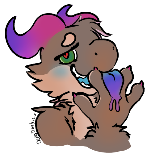 &lt;3 &lt;3_eyes ambiguous_gender anthro blue_tongue bodily_fluids brown_body brown_fur claws dergdoodles drooling drooling_tongue fangs flirting fur furred_kobold green_eyes horn kobold lustful_gaze matty_(dergdoodles) pink_claws pink_horn purple_tongue saliva smile solo teeth tongue