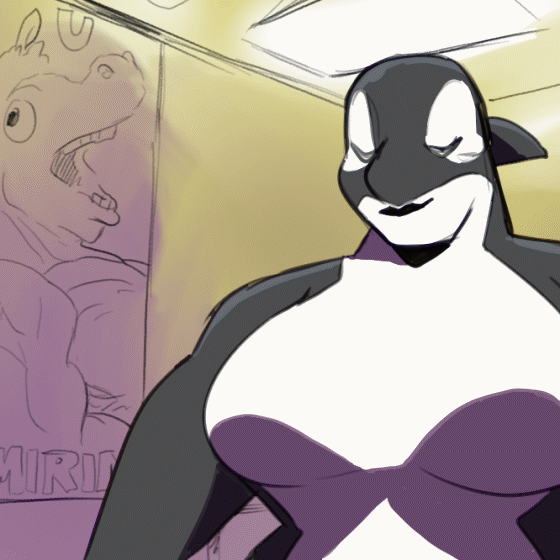 2023 4_fingers ambiguous_gender animated anon anthro bent_arm biceps big_breasts big_muscles black_body black_lips bouncing_breasts breast_grab breast_squish breasts breasts_apart broad_shoulders ceiling ceiling_lights cetacean closed_smile dc_comics dialogue digital_drawing_(artwork) digital_media_(artwork) dolphin duo empty_eyes english_text female female/ambiguous fin fingers fist flexing flexing_bicep green_body half-closed_eyes hand_on_another's_breast hand_on_breast human human_on_anthro humanoid_hands inside internal_wall interspecies larger_anthro larger_female lips mammal marine mostly_offscreen_character mostly_offscreen_human mouth_closed multicolored_body muscular muscular_anthro muscular_arms muscular_female narrowed_eyes nude nude_anthro nude_female oceanic_dolphin open_mouth orange_text orca orca_(dc) parody poster shadow shamelesss sharp_teeth size_difference smaller_human smile squish talking_to_another talking_to_partner tan_ceiling tan_wall teeth text thick_neck toothed_whale two_tone_body wall_(structure) white_body white_eyes