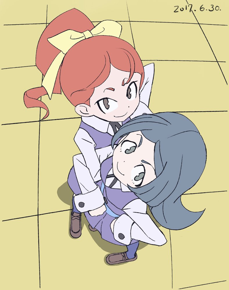 2girls character_request closed_mouth dated full_body haruyama_kazunori little_witch_academia long_hair looking_at_viewer multiple_girls smile