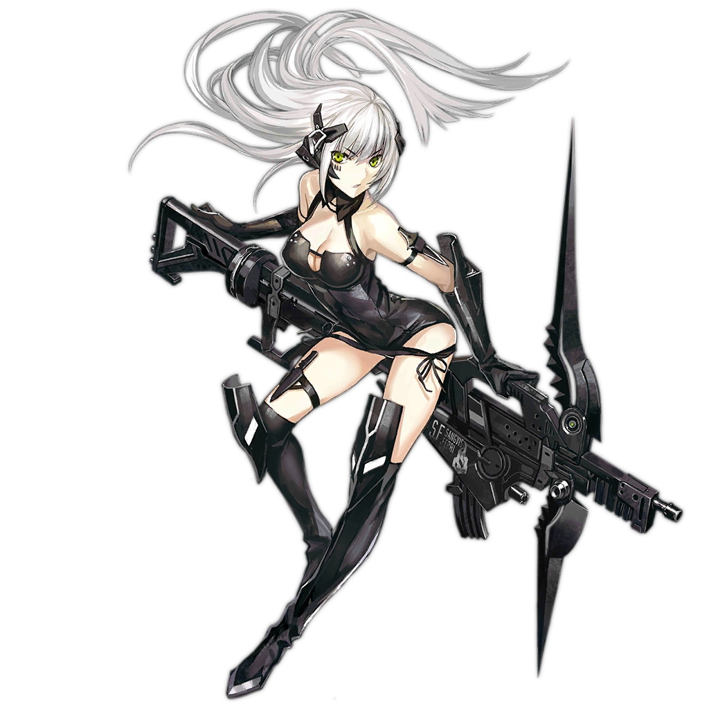 1girl arm_strap barcode black_gloves black_leotard black_socks bow breasts character_name cleavage_cutout clothing_cutout crossbow floating_hair full_body gager_(girls'_frontline) girls'_frontline gloves green_eyes gun headgear holding holding_crossbow holding_gun holding_weapon infukun knee_pads kneehighs knife knife_sheath large_breasts leaning_forward leotard long_hair looking_at_viewer official_art ornament panties parted_lips photoshop_(medium) sangvis_ferri sheath simple_background socks solo thigh_strap transparent_background underwear v-shaped_eyebrows very_long_hair weapon white_hair