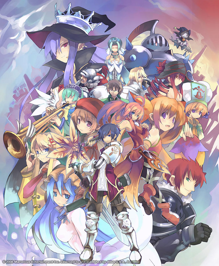 6+boys 6+girls ahoge althea armor black_hair blonde_hair blue_eyes blue_hair boots brown_hair character_request crown fatima_(luminous_arc) glasses green_eyes green_hair grey_hair hat helmet holding holding_sword holding_weapon instrument karen_(luminous_arc) long_hair luminous_arc luminous_arc_2 lunaluna_(luminous_arc) multiple_boys multiple_girls official_art pink_hair potpurri_(luminous_arc) purple_eyes red_hair rina_(luminous_arc) roland_(luminous_arc) sadie sophia_(luminous_arc) sword third-party_source trumpet weapon witch_hat