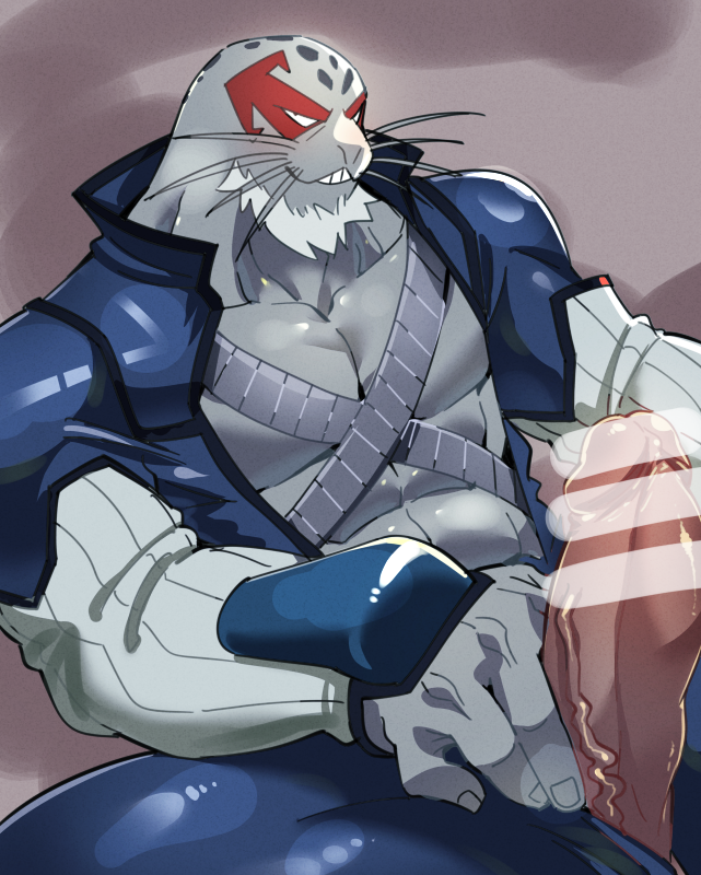 2023 5_fingers abs anthro beard censored censored_genitalia censored_penis clothed clothing colored erection facial_hair fingernails fingers genitals glans grey_beard grey_body grey_skin harusuke humanoid_hands male mammal marine muscular muscular_anthro muscular_male my_hero_academia nails pecs penis pinniped poking_out red_glans red_penis seal selkie_(my_hero_academia) solo spots spotted_body spotted_seal spotted_skin superhero vein veiny_penis whiskers