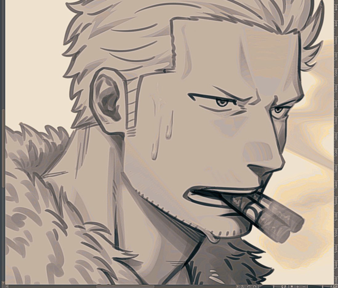 1boy cigar frown goatee_stubble long_sideburns looking_ahead male_focus mature_male nervous_sweating one_piece portrait short_hair sideburns smoker_(one_piece) smoking solo sparse_stubble sweat tonta_(tonta1231) unfinished