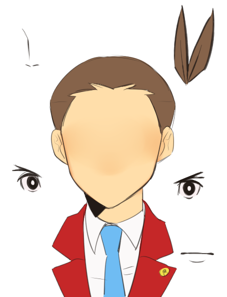 1boy ace_attorney anatomical_nonsense apollo_justice black_eyes blue_necktie brown_hair closed_mouth collared_shirt cropped_shoulders forked_eyebrows fukuwarai kaburiburi lapel_pin lapels looking_at_viewer male_focus necktie portrait shirt short_hair simple_background solo transparent_background white_shirt