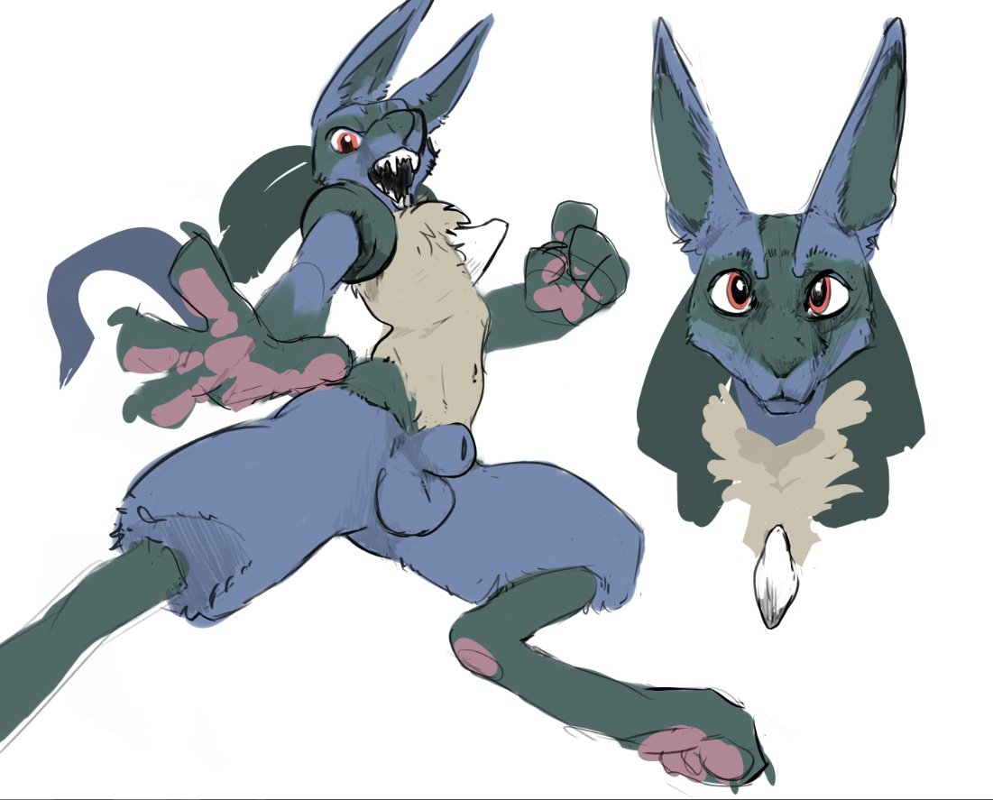 4_fingers action_pose animal_genitalia anthro balls barefoot black_body black_fur blue_balls blue_body blue_fur blue_sheath canid canine chest_spike close-up digital_media_(artwork) feet fingers fur generation_4_pokemon genitals lucario male male_anthro mammal mindkog multiple_images navel nintendo nude nude_anthro nude_male open_mouth pawpads paws pokemon pokemon_(species) pose red_eyes sharp_teeth sheath simple_background solo spikes spikes_(anatomy) tan_body tan_fur teeth white_background