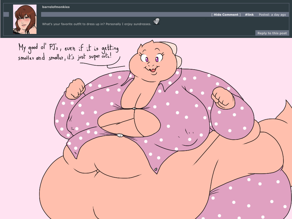 2018 4:3 5_fingers anthro ask_blog batspid2 belly big_belly big_breasts breasts clothing dialogue digital_drawing_(artwork) digital_media_(artwork) english_text exclamation eyebrows eyelashes female fingers flat_colors frill_(anatomy) head_crest head_frill juna_(batspid2) lizard membrane_(anatomy) membranous_frill morbidly_obese morbidly_obese_anthro morbidly_obese_female navel nipple_outline obese obese_anthro obese_female overweight overweight_anthro overweight_female pajamas pattern_clothing pink_background pink_body pink_skin purple_eyes reptile scalie simple_background solo spots spotted_clothing tail text tight_clothing tight_topwear topwear