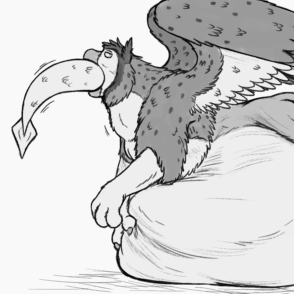 avian belly big_belly diego_(thatgryphonguy) dragon duo feral feral_pred feral_prey gryphon immobile looking_at_viewer male mythological_avian mythology neck_bulge oral_vore resting_on_belly swallowing thatgryphonguy vore wings