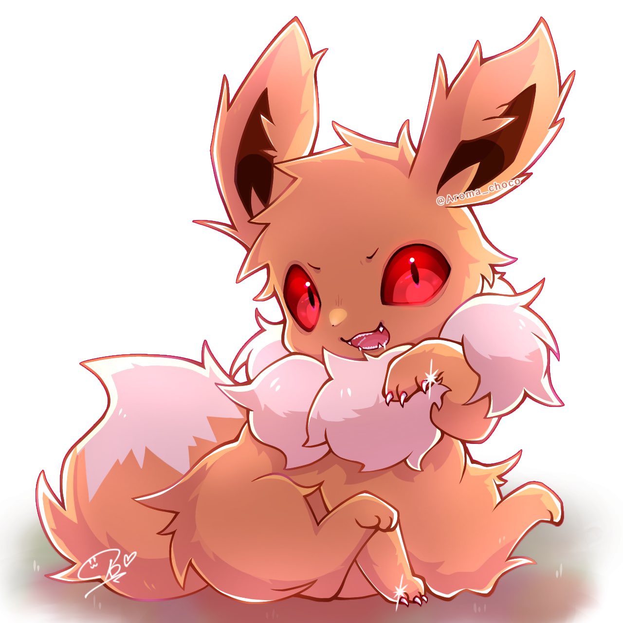 1:1 2023 3_toes aroma_choco brown_body brown_ears brown_fur brown_inner_ear canid claw_pose claws colored digital_media_(artwork) dipstick_tail eevee evil_look fangs feet feral fluffy fluffy_tail front_view full-length_portrait fur generation_1_pokemon glint glowing glowing_eyes head_tuft hi_res kemono looking_at_viewer mammal markings multicolored_body multicolored_ears multicolored_fur multicolored_tail neck_tuft nintendo no_sclera open_mouth pink_tongue pokemon pokemon_(species) portrait pupils quadruped red_eyes shaded sharp_claws signature simple_background sitting slit_pupils solo tail tail_markings teeth threatening three-quarter_view toe_claws toes tongue tuft two_tone_body two_tone_ears two_tone_fur two_tone_tail white_background white_body white_claws white_fur