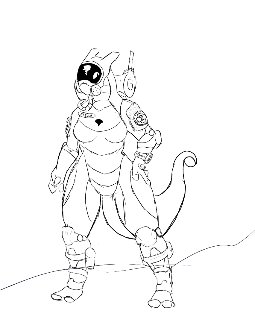 anthro female gas_mask humanoid mask military pose qirtev simple_background sketch sketchy solo synth_(vader-san) tail