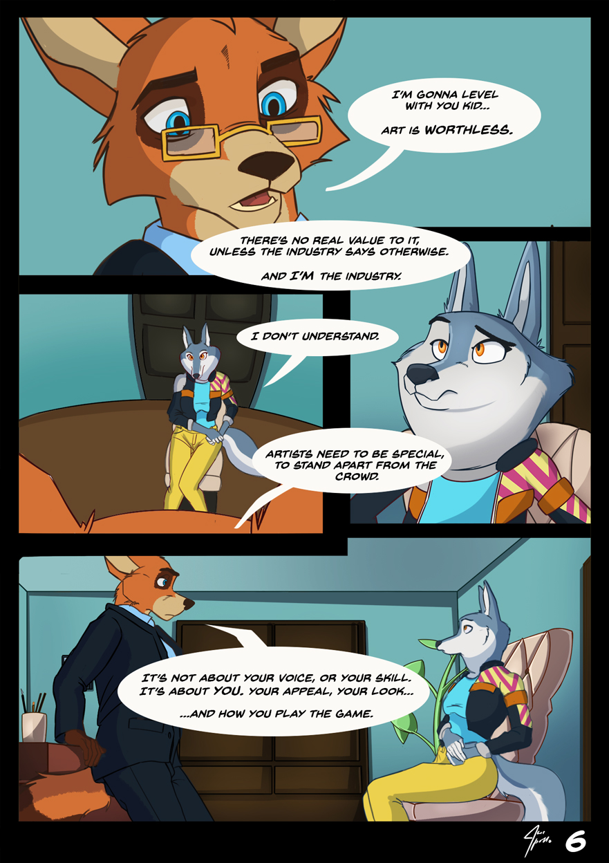 anthro arctic_wolf canid canine canis comic duo eyewear female fox glasses hi_res illumination_entertainment jace_apollo male male/female mammal porsha_crystal sing_(movie) sitting speech_bubble text wolf