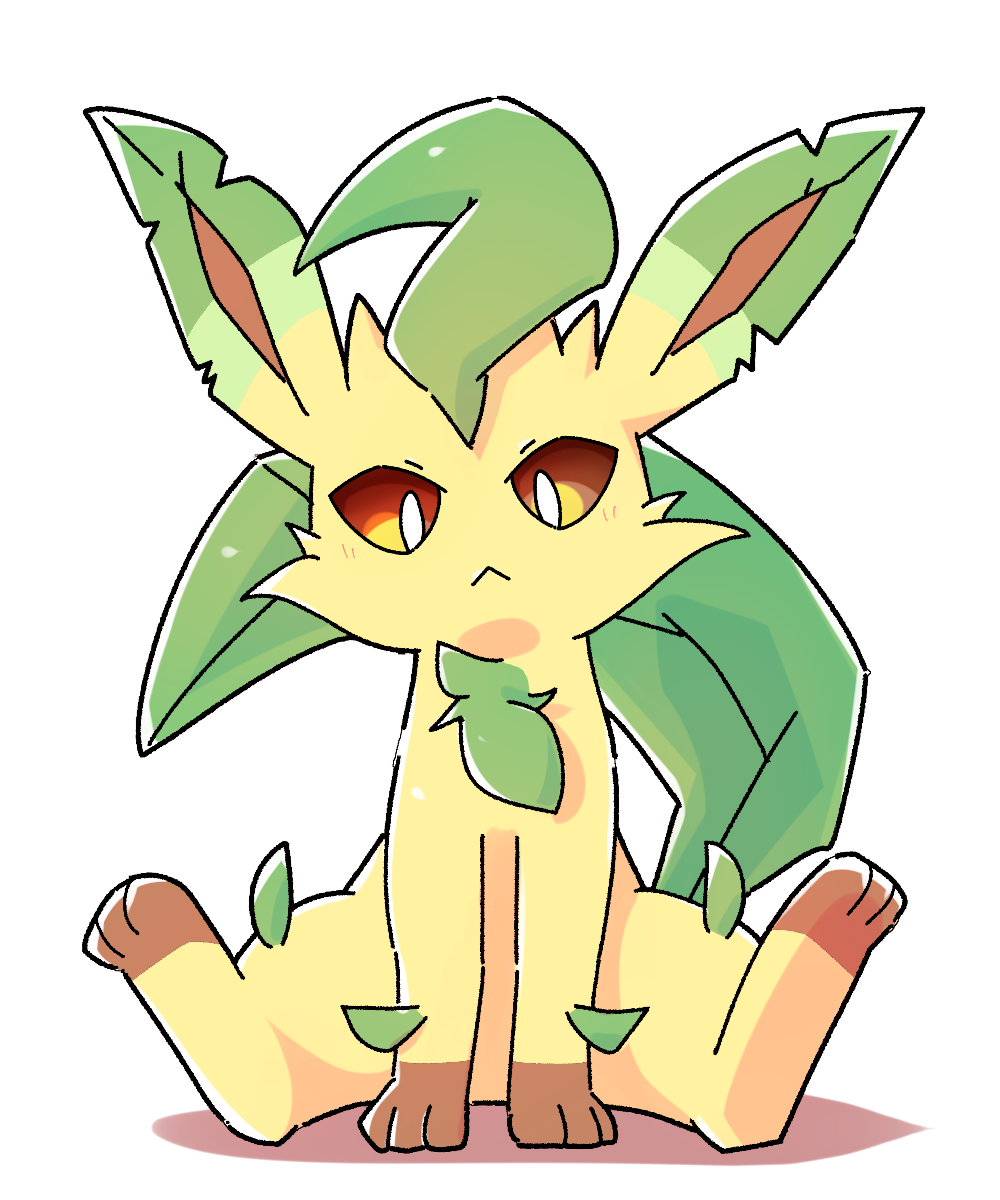 3_toes ambiguous_gender body_hair chaba cheek_tuft chest_hair eeveelution facial_tuft feet feral fur generation_4_pokemon hi_res leaf leaf_ears leaf_hair leaf_tail leafeon looking_at_viewer nintendo orange_eyes plant plant_hair pokemon pokemon_(species) pseudo_hair simple_background sitting sitting_on_ground solo tail toes tuft yellow_body yellow_fur