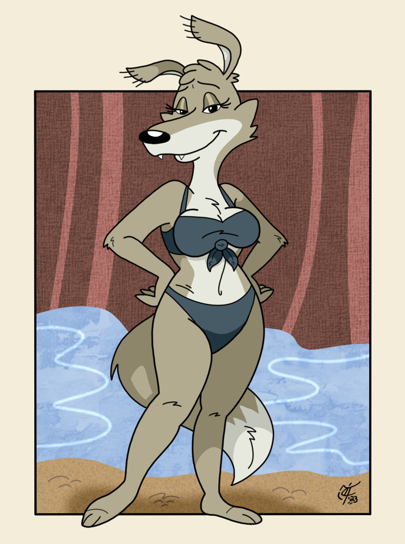 anthro blinky_bill_(series) breasts canid canine canis clothed clothing curvaceous curvy_figure daisy_dingo digital_media_(artwork) dingo female fur looking_at_viewer mammal scooterbark seductive smile solo swimwear voluptuous water