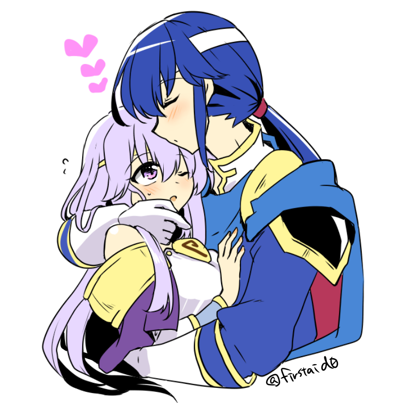 1boy 1girl blue_cape blue_hair brother_and_sister cape circlet fire_emblem fire_emblem:_genealogy_of_the_holy_war hand_on_another's_chest headband heart hug implied_incest incest jewelry julia_(fire_emblem) one_eye_closed ponytail purple_cape purple_eyes purple_hair seliph_(fire_emblem) siblings simple_background white_headband yukia_(firstaid0)
