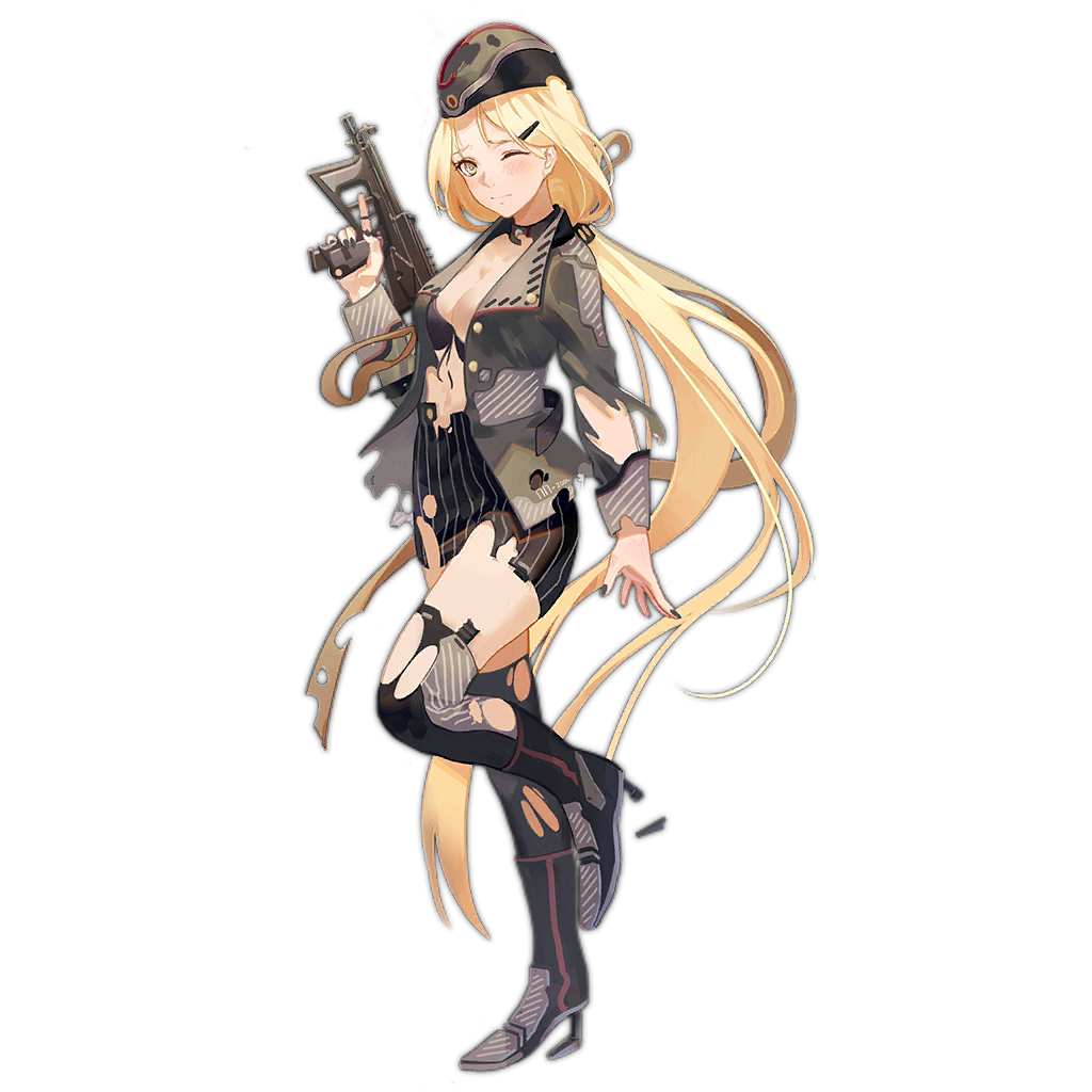 1girl arm_up belt black_choker black_footwear black_nails black_skirt black_thighhighs blonde_hair blush boots bra breasts choker cleavage fingernails footwear_request full_body girls'_frontline gun hair_ornament hairclip hat holding holding_gun holding_weapon light_frown long_hair looking_at_viewer medium_breasts military_coat norizc official_art one_eye_closed pinstripe_pattern pinstripe_skirt pp-2000 pp-2000_(girls'_frontline) sajkaca simple_background skirt solo standing standing_on_one_leg striped submachine_gun thighhighs torn_belt torn_bra torn_choker torn_clothes torn_coat torn_hat torn_skirt torn_thighhighs transparent_background trigger_discipline underwear very_long_hair weapon yellow_eyes
