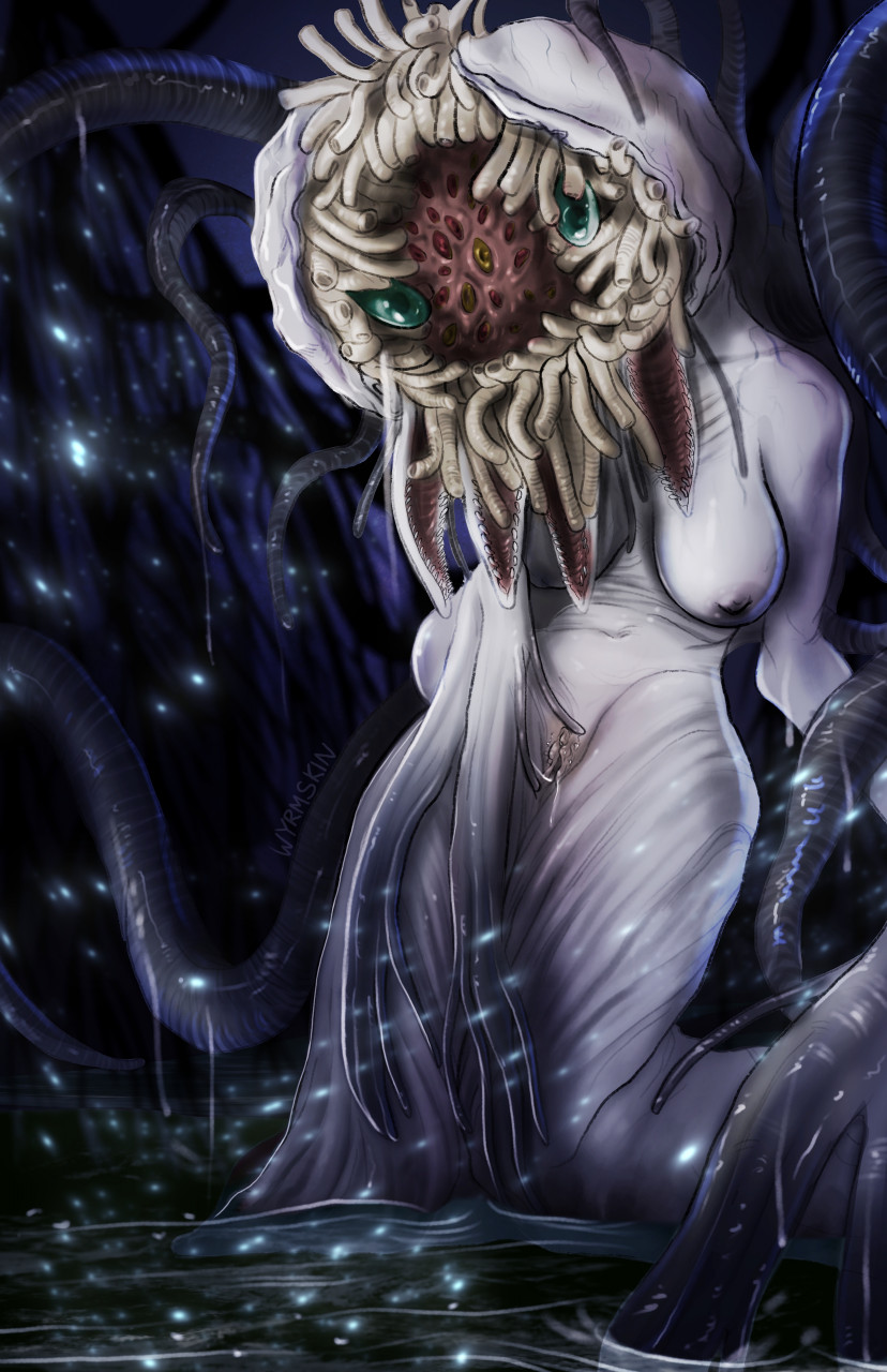 alien alien_humanoid animal_humanoid areola beady_eyes bloodborne bodily_fluids breasts ebrietas_daughter_of_the_cosmos_(bloodborne) eldritch_abomination female fromsoftware genital_fluids genitals great_ones_(bloodborne) green_eyes grey_areola grey_body grey_nipples hi_res humanoid mollusk mollusk_humanoid navel nipples nude partially_submerged pussy pussy_juice sagging_breasts solo sony_corporation sony_interactive_entertainment standing_in_water tentacles wide_hips wyrmskin yellow_eyes