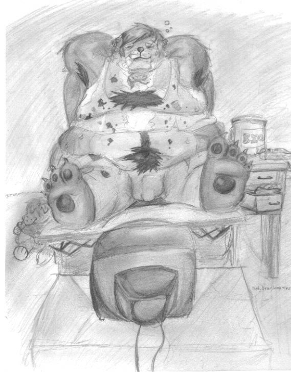2007 4_toes alcohol anthro barefoot bear beer beer_mug beverage black_and_white body_hair bubble chest_tuft claws clothing dirty_clothing drawer drunk drunk_bubble eyes_closed feet hair happy_trail male mammal monochrome navel overweight overweight_anthro overweight_male paws relaxation relaxed_expression relaxing short_hair sitting sketch slob soles solo substance_intoxication teddybearlumpkins television toe_claws toes traditional_media_(artwork) tuft