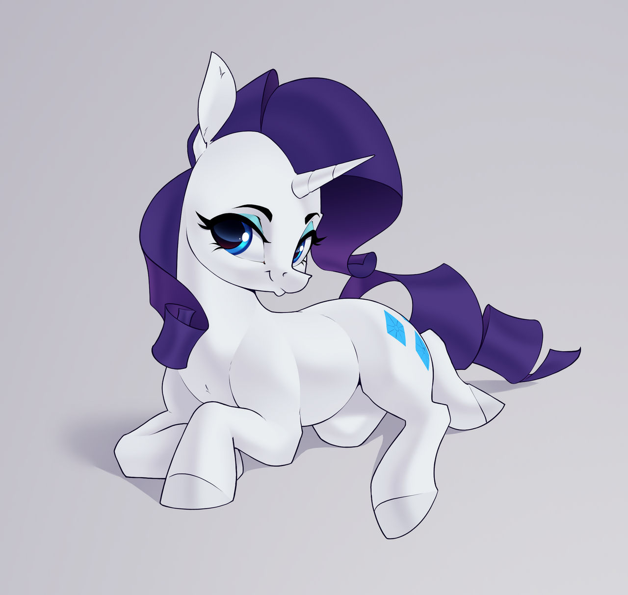 2023 aquaticvibes blue_eyes blue_eyeshadow cutie_mark digital_media_(artwork) equid equine eyelashes eyeshadow female feral fetlocks friendship_is_magic hair hasbro hi_res hooves horn lying makeup mammal mane my_little_pony purple_hair purple_mane purple_tail rarity_(mlp) solo tail unicorn