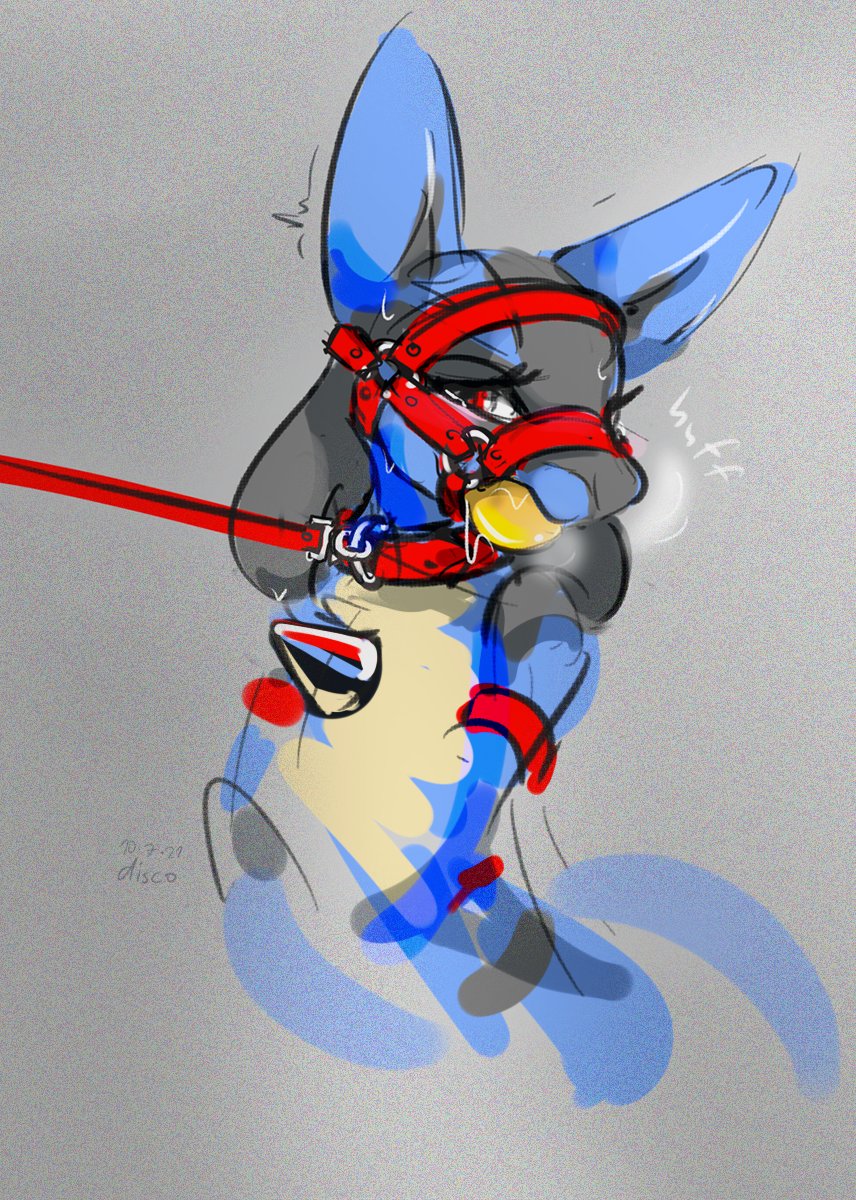 ambiguous_gender anthro armband ball_gag blue_body blue_fur breath breath_cloud breathing_noises canid canine collar dated discocci fur gag generation_4_pokemon grey_background harness harness_ball_gag harness_gag hi_res leash leash_pull looking_at_viewer lucario mammal muzzle_(object) nintendo pokemon pokemon_(species) red_armband red_collar red_eyes red_harness red_leash signature simple_background solo spikes spikes_(anatomy) text yellow_ball_gag