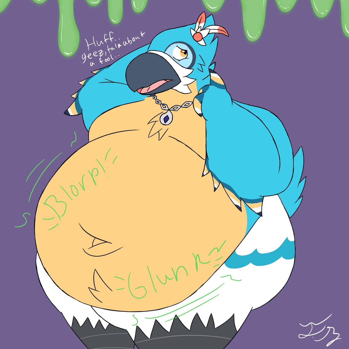 1:1 after_vore avian belly big_belly bird blush breath_of_the_wild digestion digestion_noises fatal_vore fatgaybird hi_res kass_(tloz) male male_pred moobs navel nintendo obese oral_vore overweight overweight_male rito rumbling_stomach solo the_legend_of_zelda thick_thighs vore weight_gain
