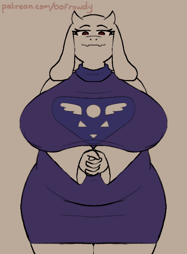 animated anthro areola bedroom_eyes big_breasts boss_monster bouncing_breasts bovid breasts caprine clothed clothing clothing_lift dress dress_lift female fupa huge_breasts mammal mature_female narrowed_eyes no_underwear oofrowdy pubes seductive solo thick_thighs toriel undertale undertale_(series)