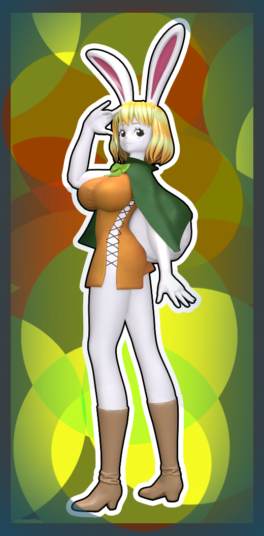 3d_(artwork) animal_humanoid anthro big_breasts blonde_hair boots bow_ribbon breasts brown_eyes cape carrot_(one_piece) clothed clothing digital_media_(artwork) dress female footwear forbiddenknights2 gesture hair humanoid lagomorph lagomorph_humanoid leporid leporid_humanoid mammal mammal_humanoid mink minkmen_(one_piece) mustelid musteline one_piece rabbit rabbit_ears rabbit_humanoid salute scut_tail short_tail simple_background solo tail true_musteline