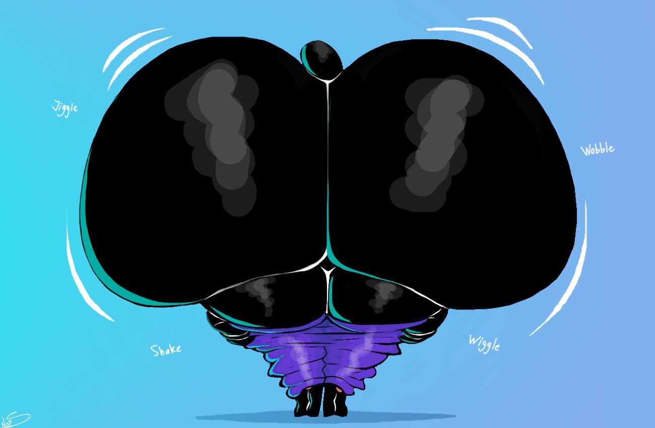2023 animal_humanoid anthro big_butt black_body black_fur blue_bottomwear blue_clothing blue_shorts bottomwear butt clothing digital_drawing_(artwork) digital_media_(artwork) fur glistening glistening_body glistening_clothing gradient_background head_tuft huge_butt humanoid hyper hyper_butt lagomorph lagomorph_humanoid leporid leporid_humanoid luke_(schplingnops) male mammal mammal_humanoid motion_lines pawpads pink_pawpads pulling_down_shorts rabbit rabbit_humanoid rear_view schplingnops scut_tail short_tail shorts signature simple_background small_feet solo sound_effects tail thick_thighs tuft wide_hips wobbling