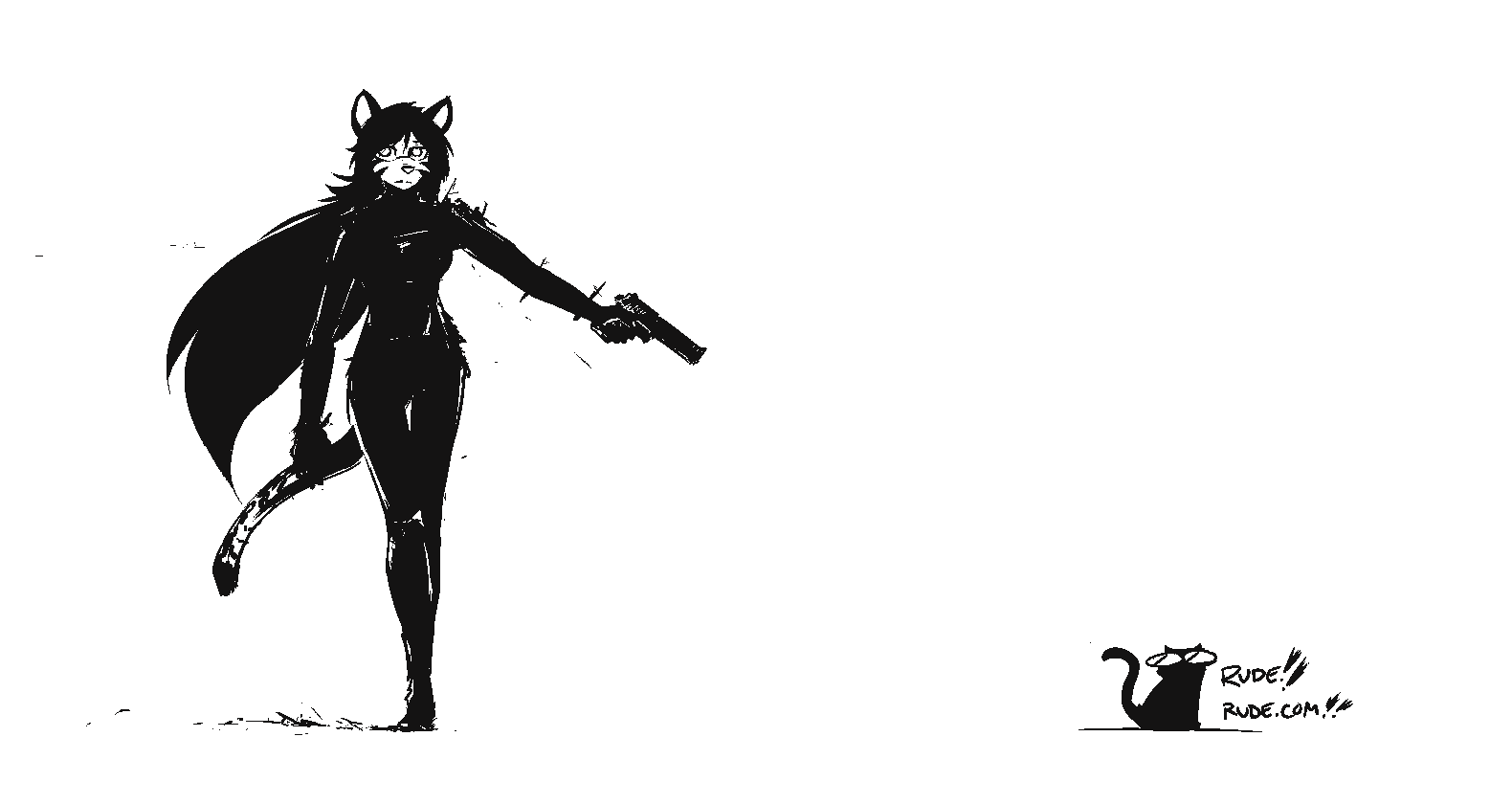 anthro domestic_cat duo felid feline felis female feral gun jasmine_miller male mammal pantherine ranged_weapon tiger weapon yttrium_(artist)