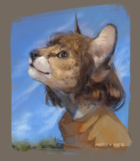digital_media_(artwork) felid feline female fur hair mammal paint pistacja rysiakarakal serval sky smile solo spots spotted_body spotted_fur