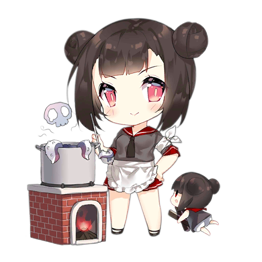 2girls apron armband artist_request bad_food black_footwear black_necktie blush blush_stickers brick brick_oven brown_dress chibi closed_mouth cooking_fairy_(girls'_frontline) cooking_pot double_bun dress fairy_(girls'_frontline) fire firewood floating food full_body girls'_frontline grey_shirt hair_bun hand_on_own_hip holding holding_ladle ladle looking_at_viewer multiple_girls necktie no_socks official_art oven pleated_skirt red_eyes red_sailor_collar red_skirt sailor_collar shirt short_hair short_sleeves simple_background skirt skull_cloud slit_pupils smile soup_ladle standing tentacles third-party_source transparent_background waist_apron white_armband |_|